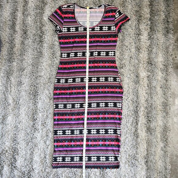 MD Bobbie Brooks Womens Midi Sheath T-Shirt Dress Size Nordic Print Soft Stretch - Picture 12 of 14